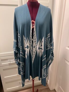 WRANGLER Teal Aztec Print Drap Knit Cardigan Poncho Size Large